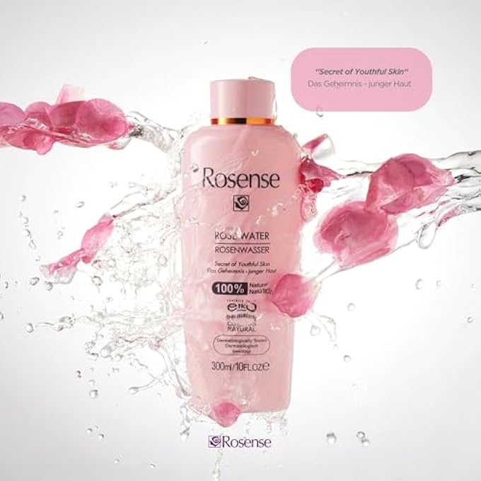 Rosense ROSE WATER 2 X 300 ML - MOISTURISING FACIAL TONER FOR FACIAL CLEANSING FACE CARE 100% NATURAL VEGAN - Image 4